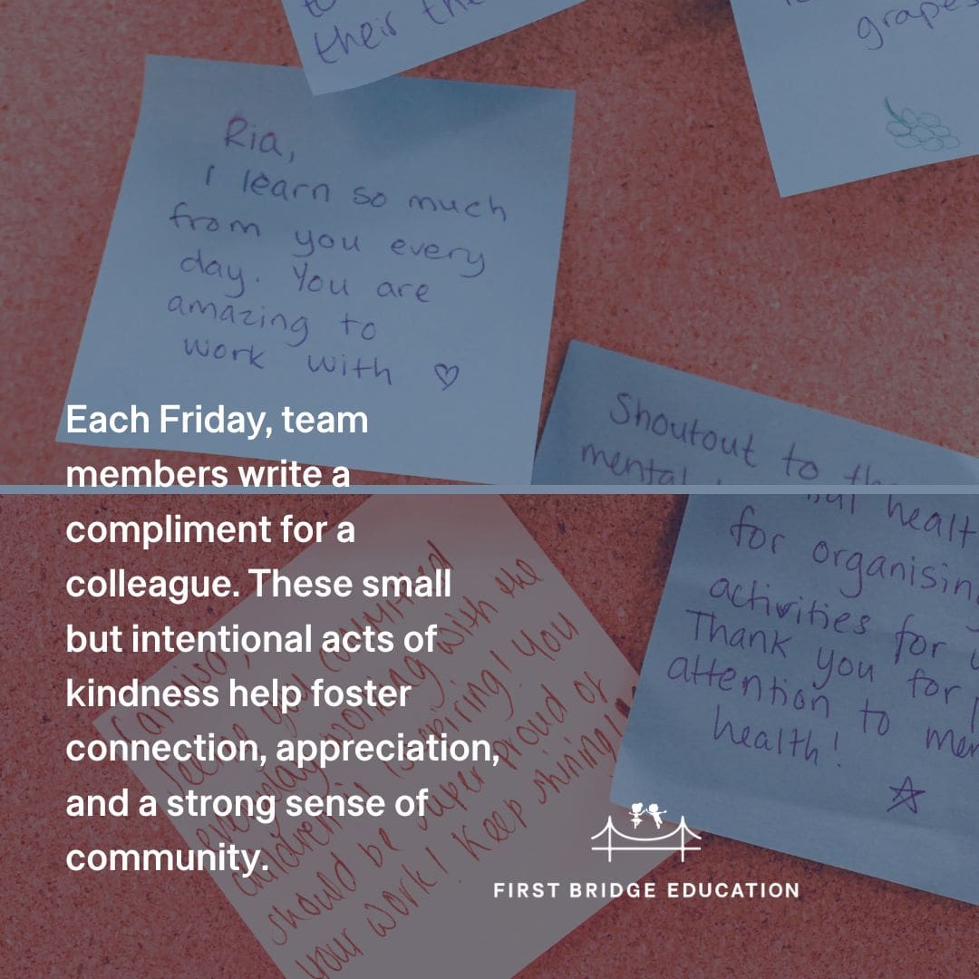 A post-it compliment that reads: "Ria, I learn so much from you every day. You are amazing to work with."